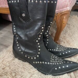 Vintage Harley-Davidson Black Studded Moto Boots